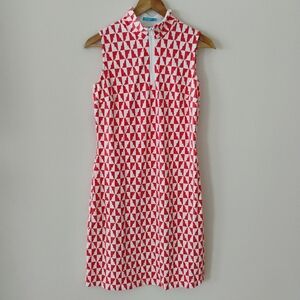 J McLaughlin Geometric Tennis Catalina Cloth Dress Red White Preppy Beach Sport